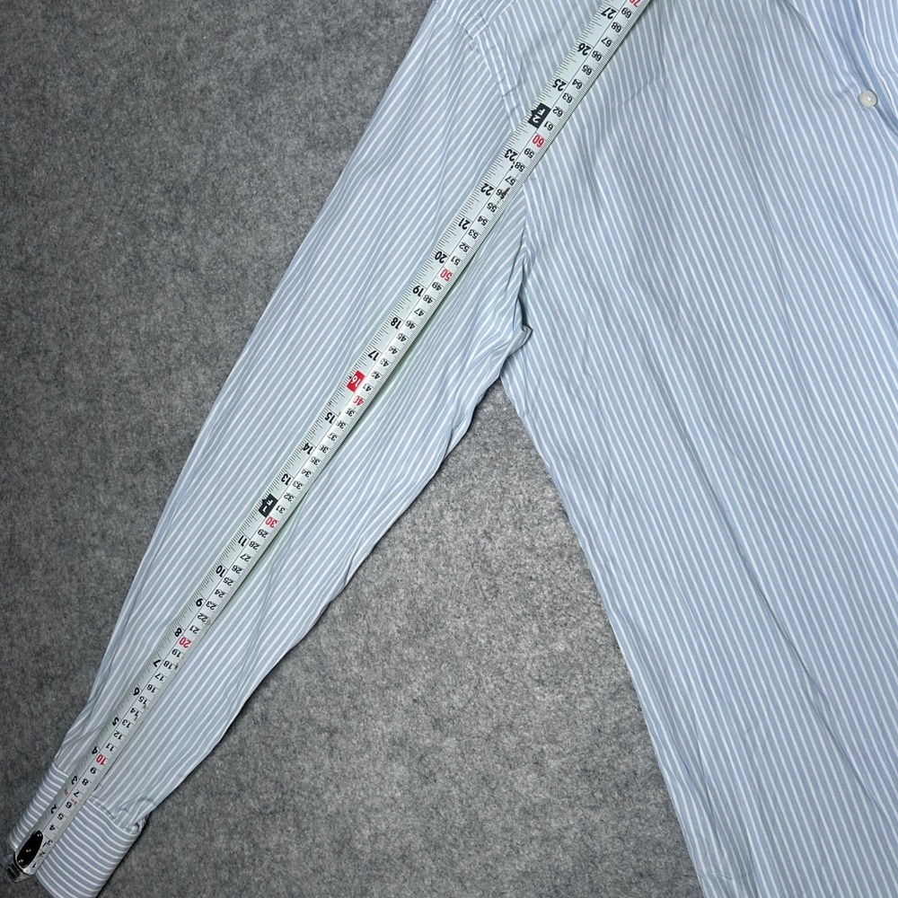 Ermenegildo Zegna Dress Shirt Men 16 Large Blue White Striped Luxury button down - Picture 8 of 16